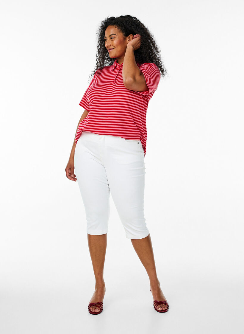 Short sleeve polo shirt with stripes, Pink, Model image number 1
