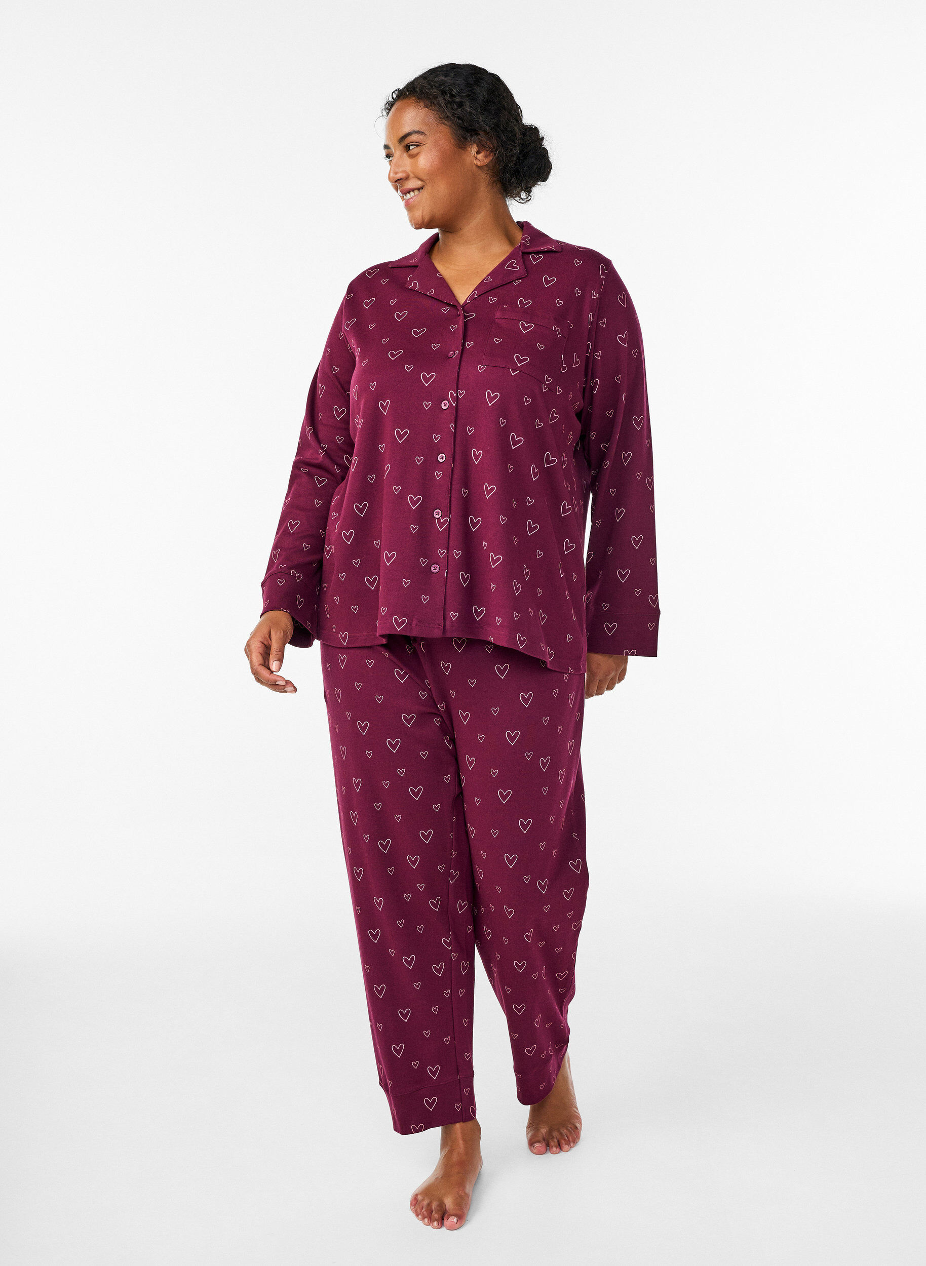 ZizzifashionCotton pyjama trousers with high waist, Red, Model image number 0