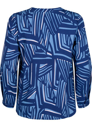 FLASH - Long sleeve blouse with print, Medieval Blue AOP, Packshot image number 1