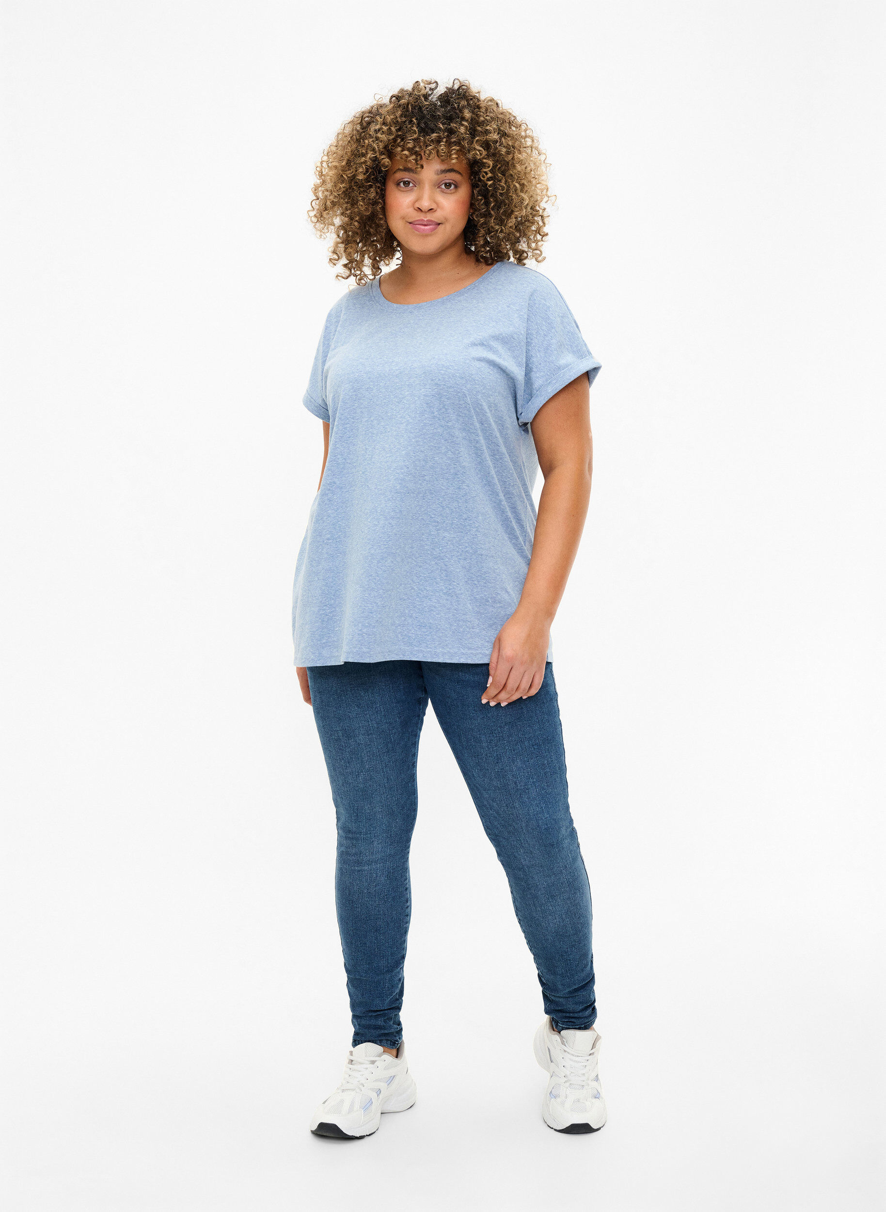 ZizzifashionMelange t-shirt with short sleeves, Blue, Model image number 1