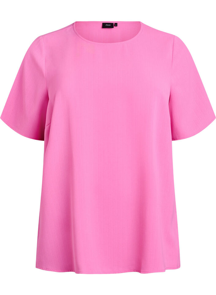 Short-sleeved blouse with round neck, Pink, Packshot image number 0