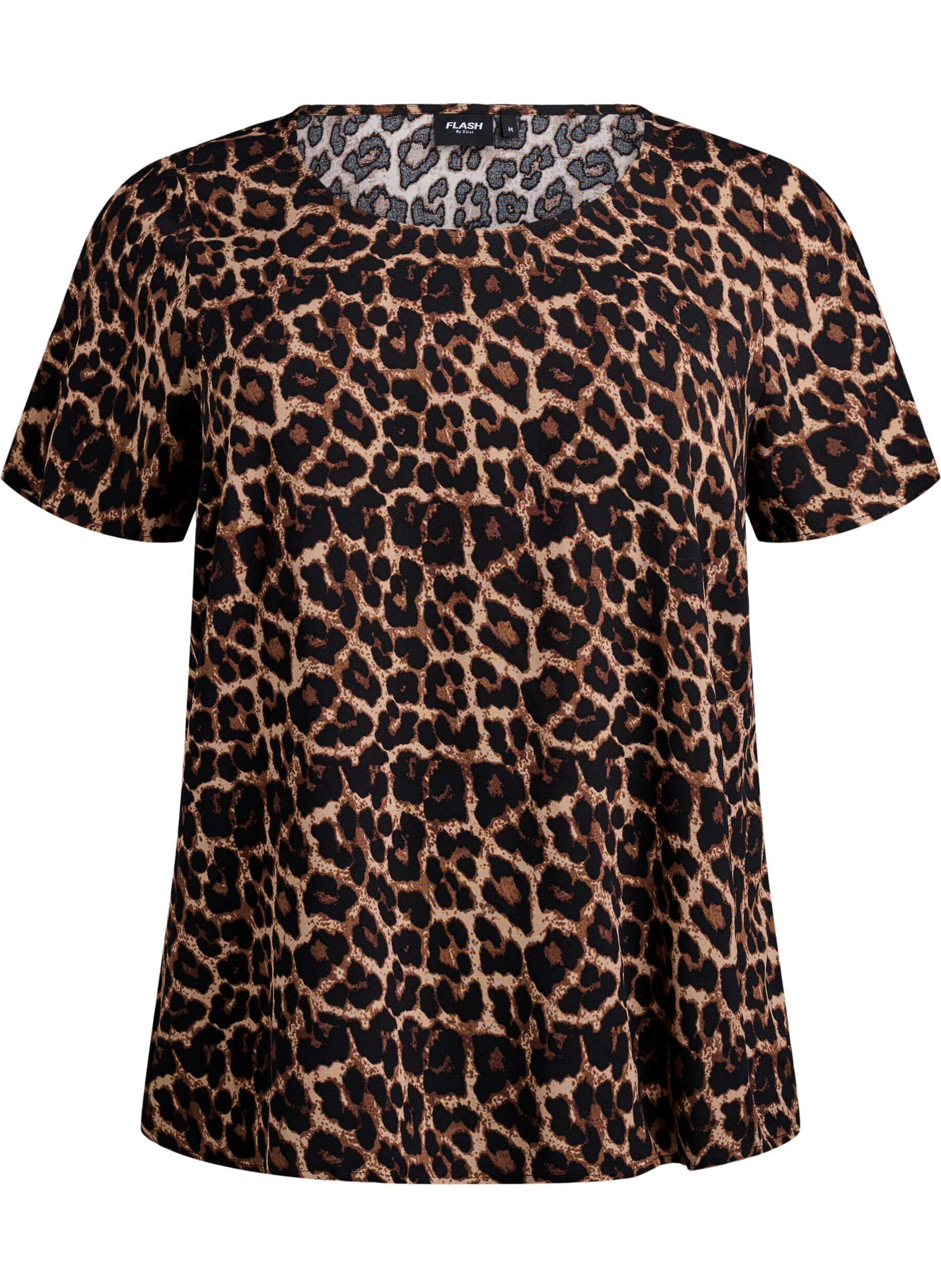 ZizzifashionShort sleeve viscose blouse with print, Brown, Packshot image number 0