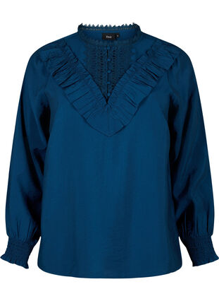 Viscose blouse with ruffles and embroidery detail, Titan, Packshot image number 0
