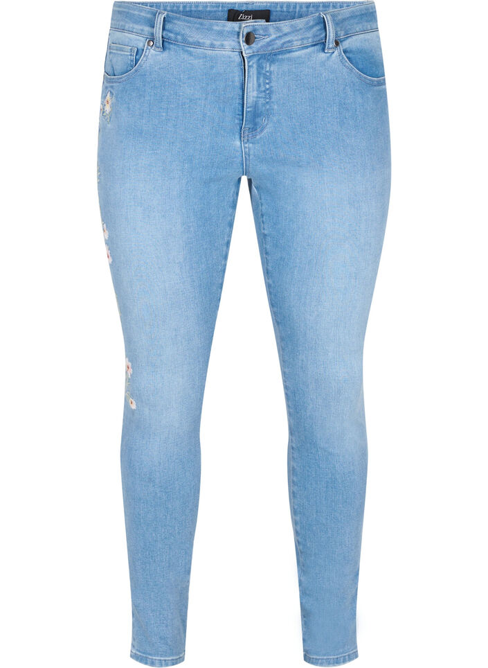 	 Extra slim Sanna jeans with embroidery detail, Light blue, Packshot image number 0