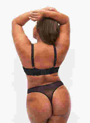 Lace thong with string and mesh, Black, Model