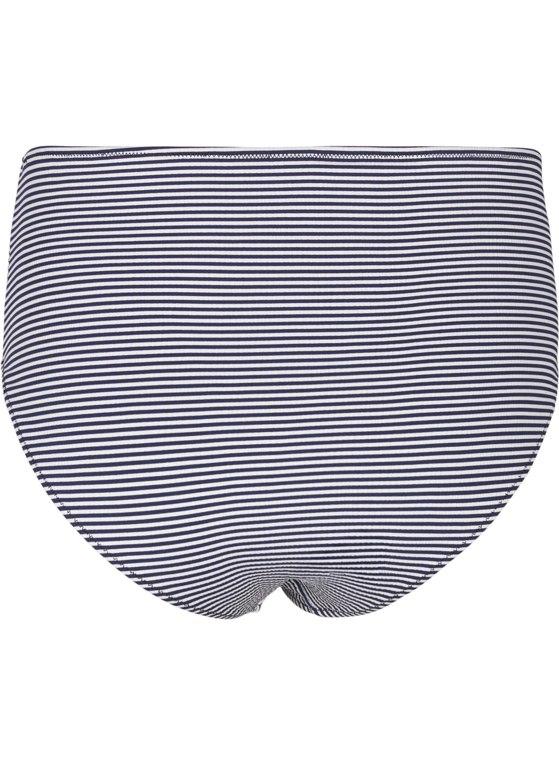 Zizzifashion Bikini bottoms with striped texture and regular waist, Blue, Packshot image number 1