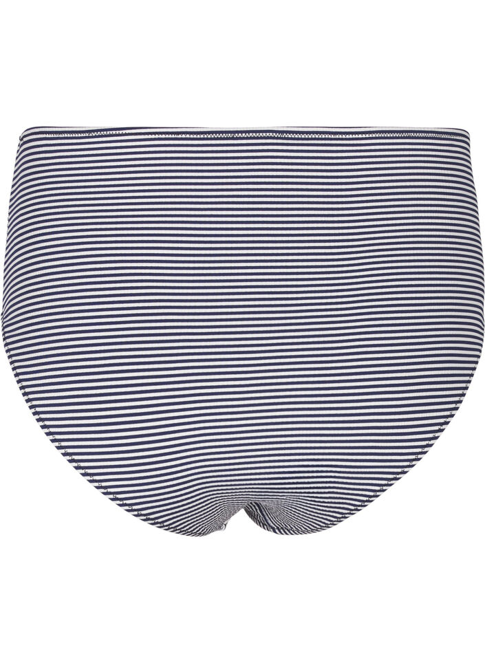 Bikini bottoms with striped texture and regular waist, Blue, Packshot image number 1