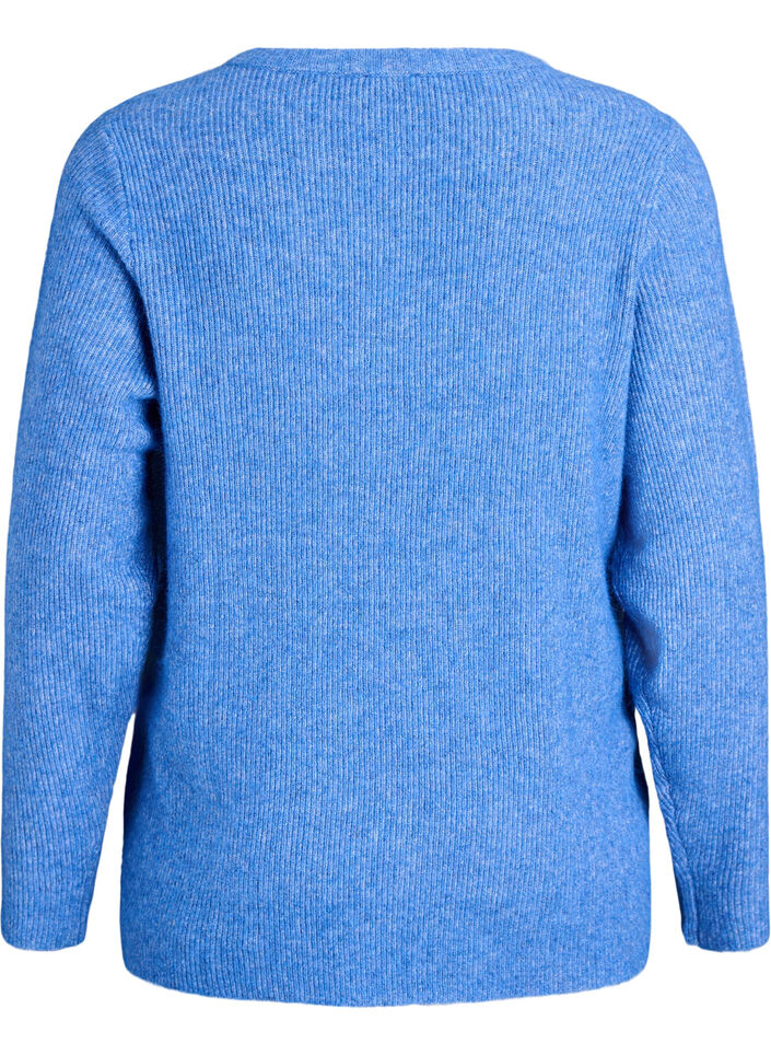 Melange knit blouse with round neck, Blue, Packshot image number 1