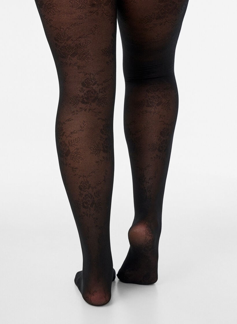 Floral pattern 30 denier tights, Black, Model image number 3