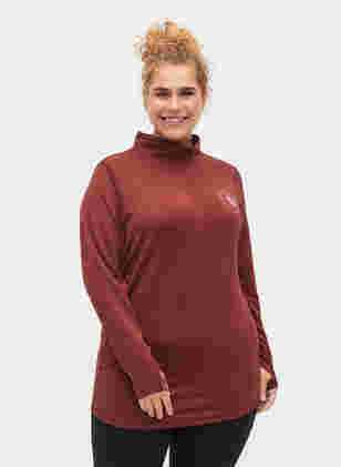 High neck exercise top with zip, Sable, Model