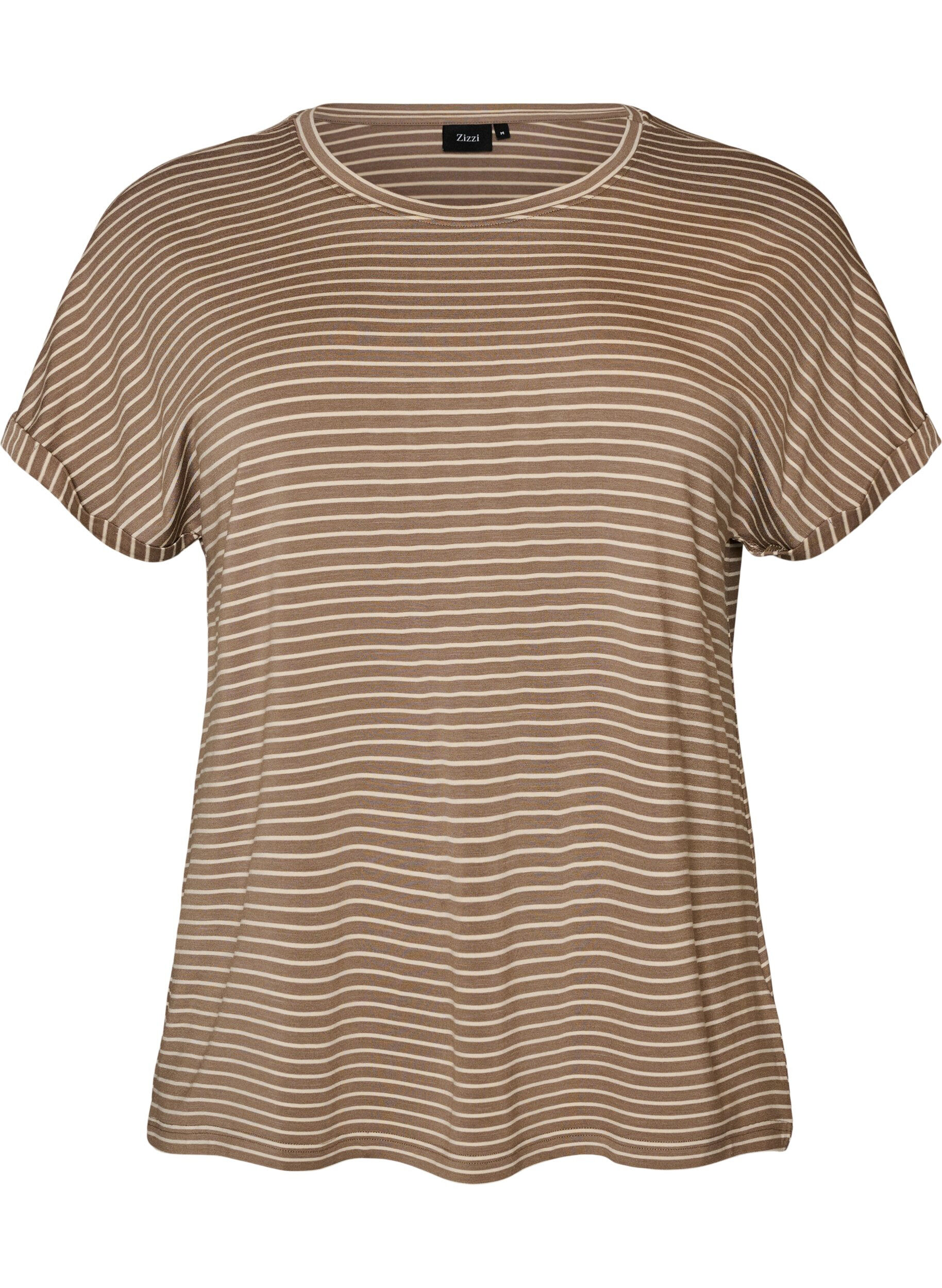 ZizzifashionStriped T-shirt in viscose with a round neck, Beige, Packshot image number 0