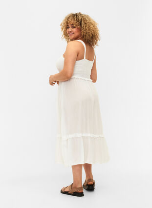 Viscose midi dress with smock, Bright White, Model image number 1