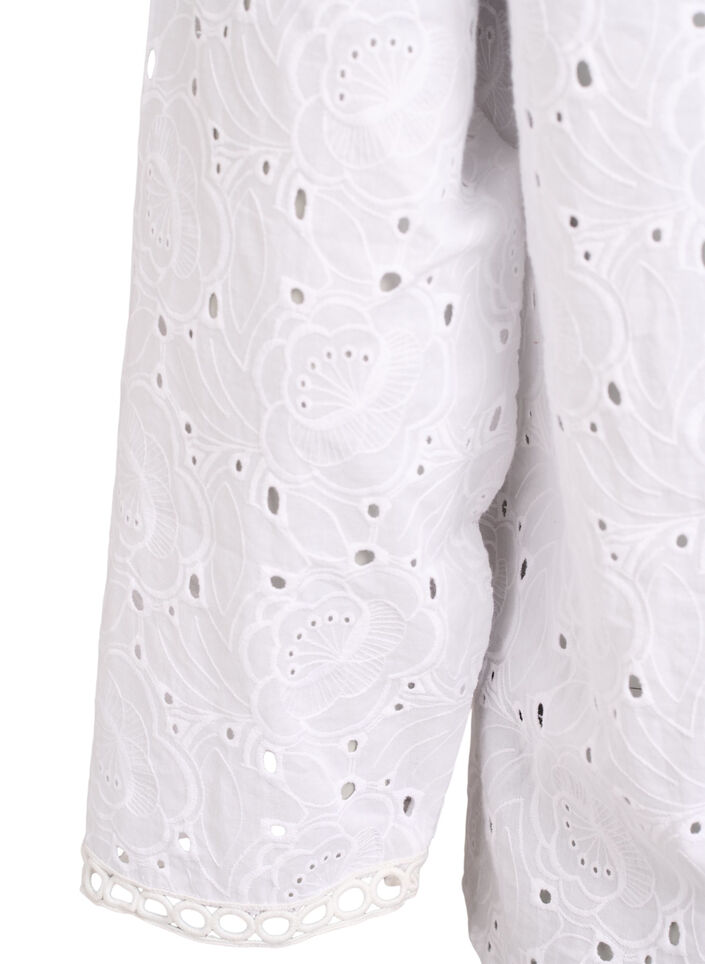 Long-sleeved cotton blouse with broderie anglaise, White, Packshot image number 3