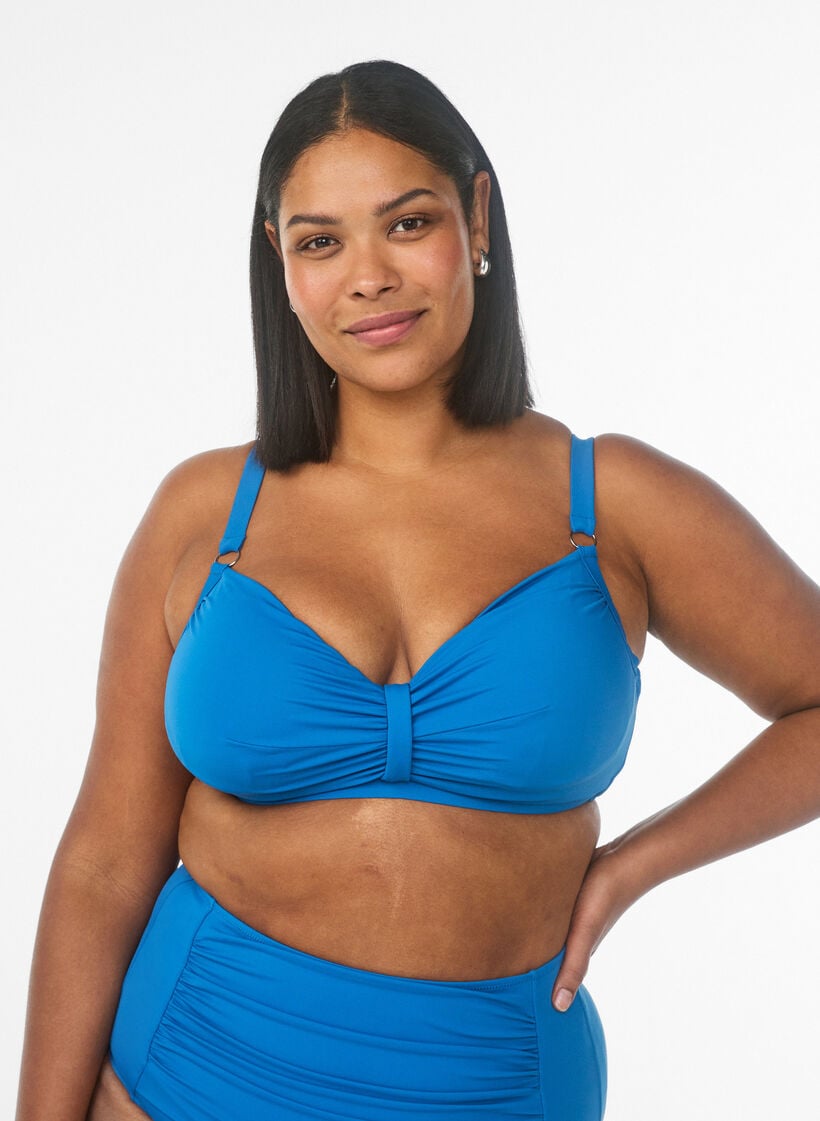 Underwire bikini bra with draping, Blue, Model image number 0