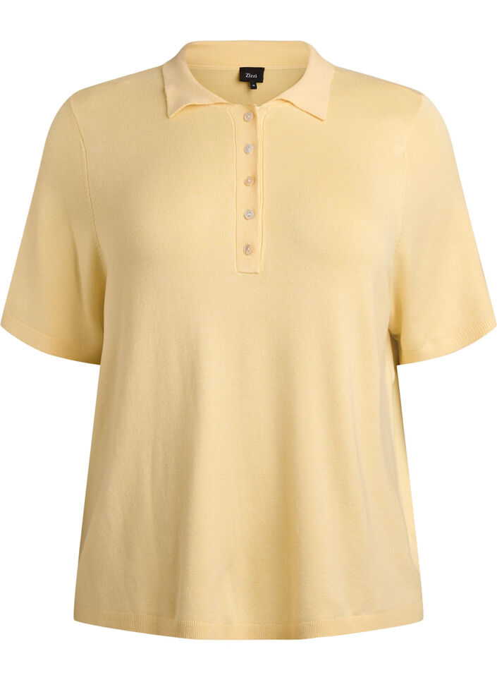 Fine-knit polo shirt with short sleeves, Yellow, Packshot