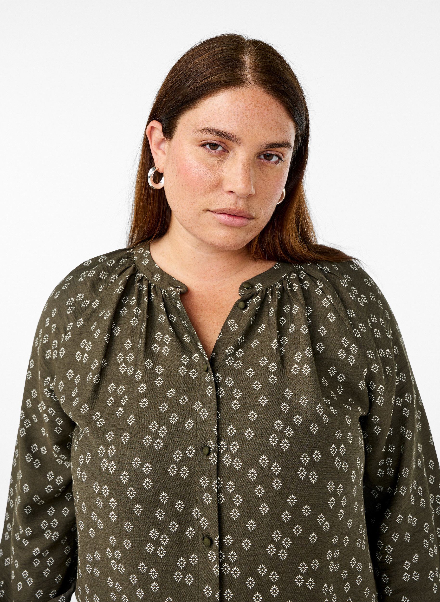 Zizzifashion Long-sleeved tunic with floral print, Green, Image image number 0