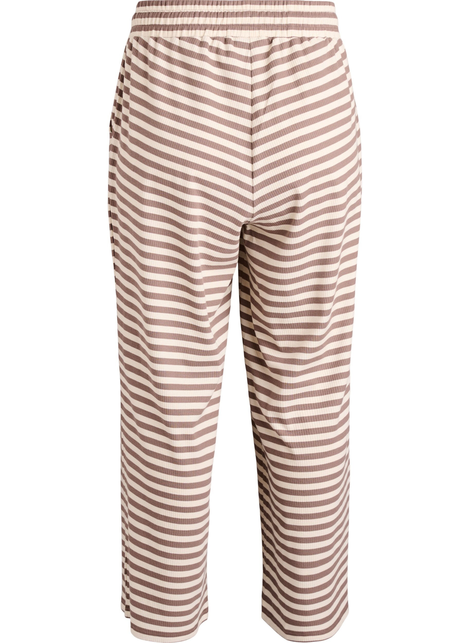 Zizzifashion Striped pyjama trousers with a high waist and wide legs., Beige, Packshot image number 1