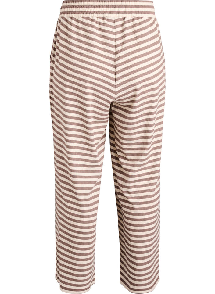 Striped pyjama trousers with a high waist and wide legs., Beige, Packshot image number 1