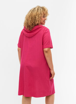 Cotton blend hooded dress with linen, Beetroot Purple, Model image number 1