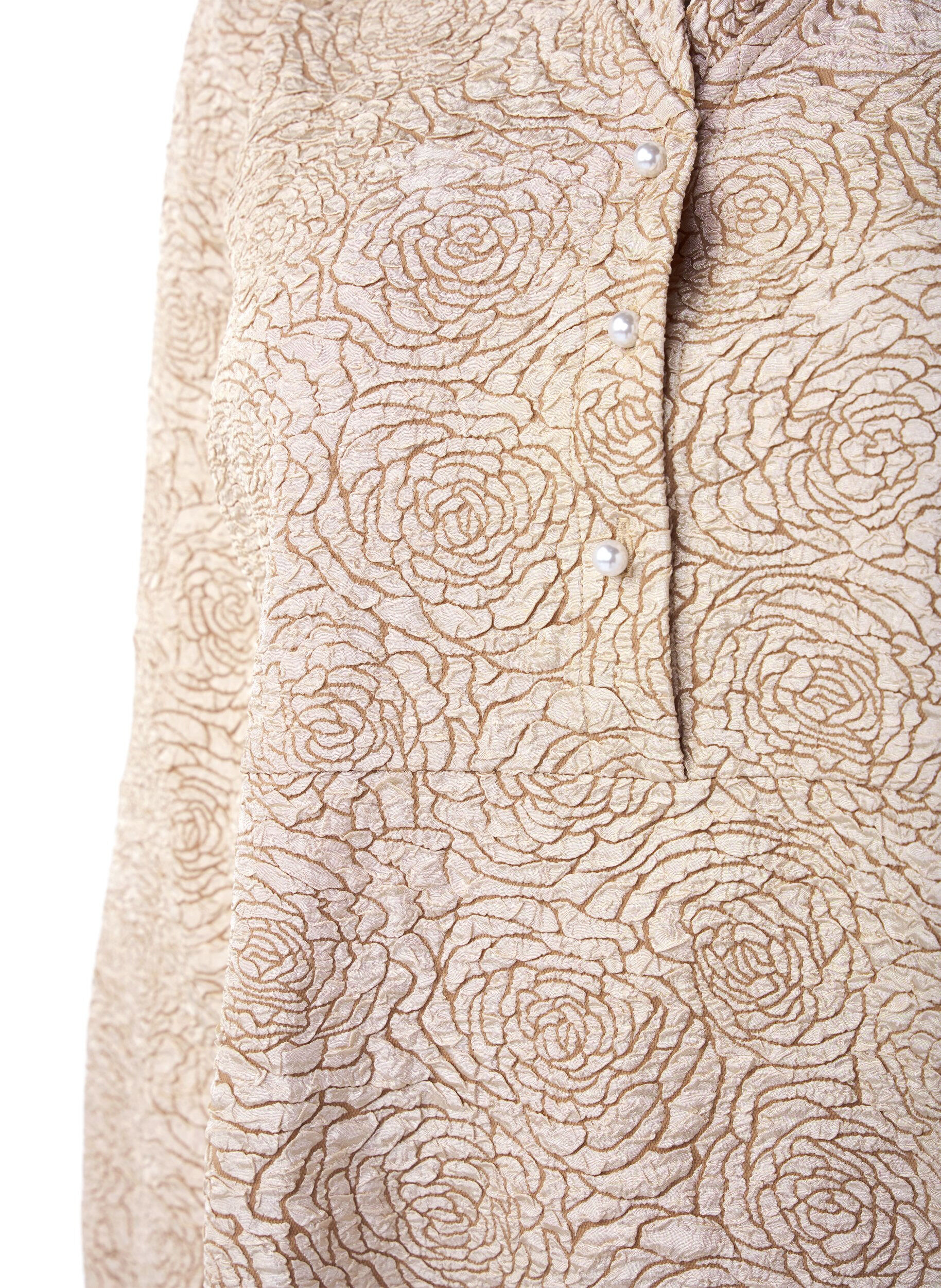 Zizzifashion Short jacquard dress with floral pattern, Stucco, Packshot image number 2