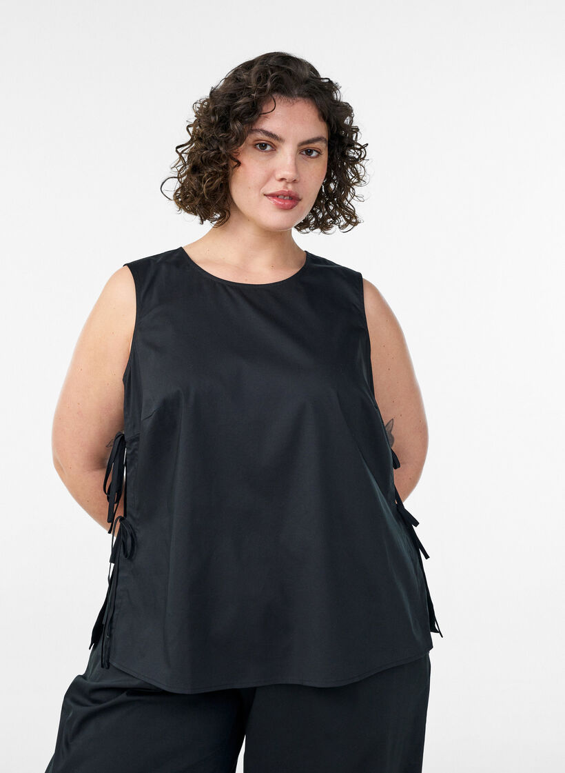 Sleeveless top with tie detail at the sides, Black, Model image number 0