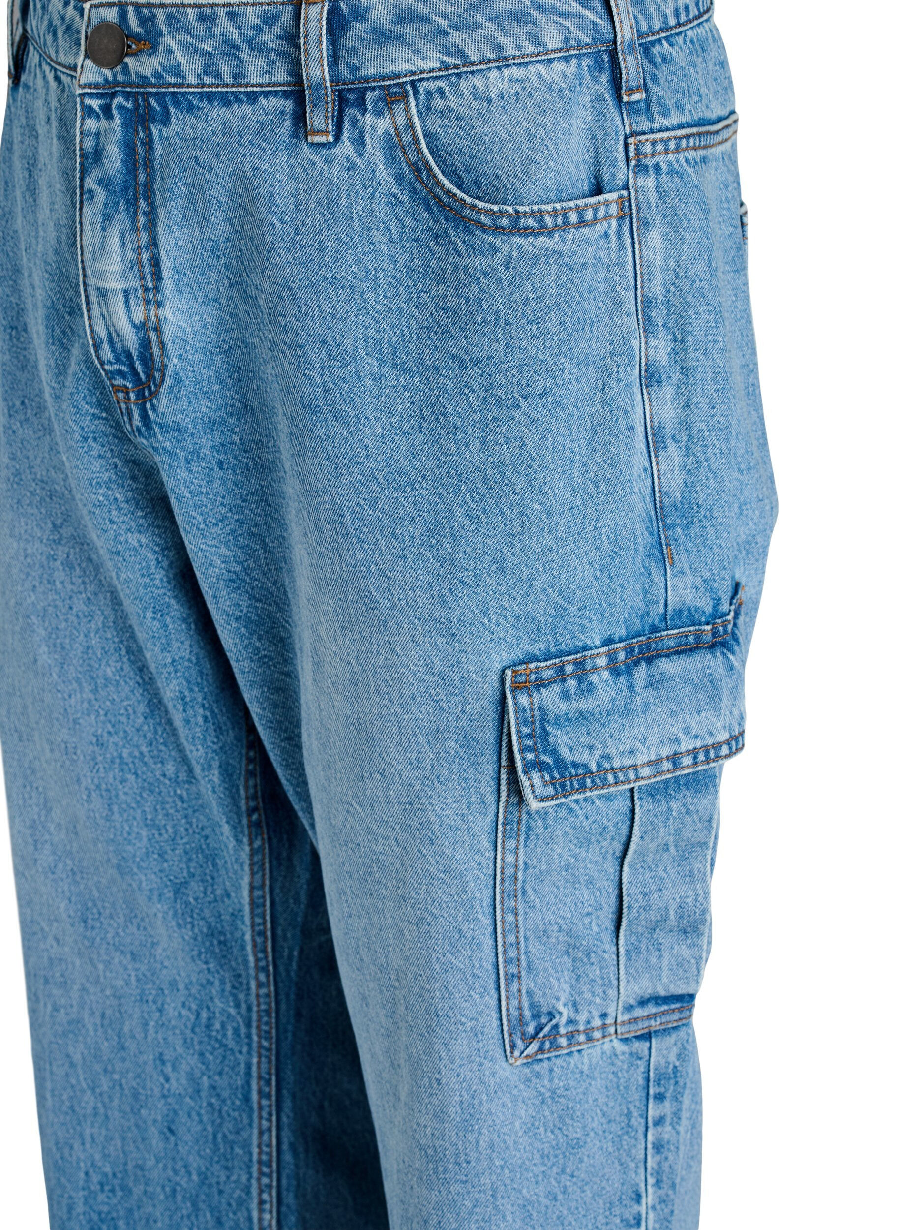 Zizzifashion Loose fit cargo jeans with high waist, Light Blue, Packshot image number 2