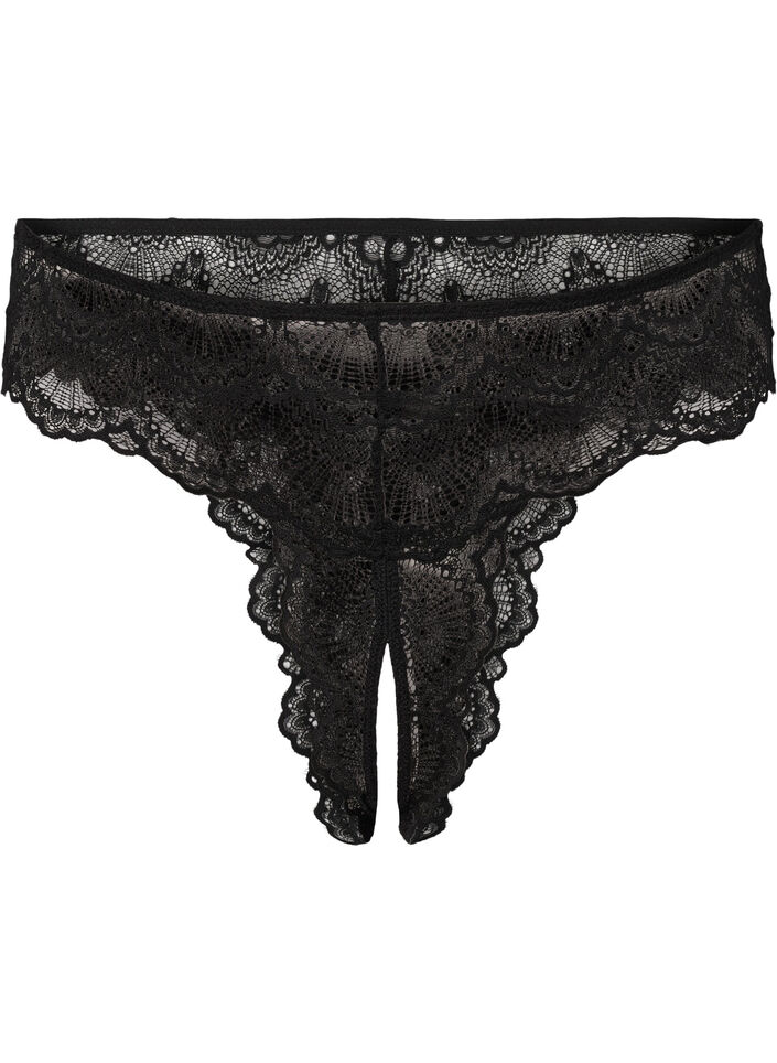 Bottomless lace thong, Black, Packshot image number 0