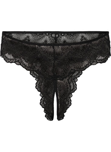 Bottomless lace thong, Black, Packshot image number 0
