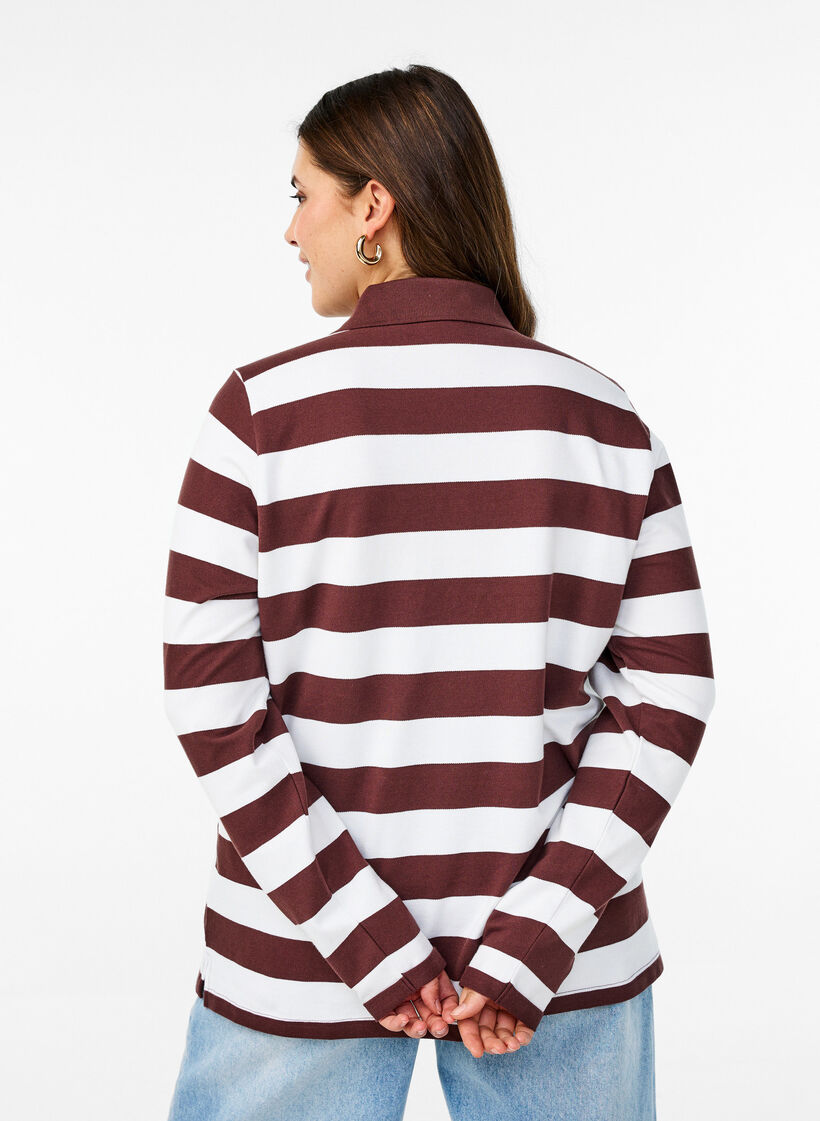 Striped polo shirt with long sleeves, Dark Bordeaux, Model image number 2