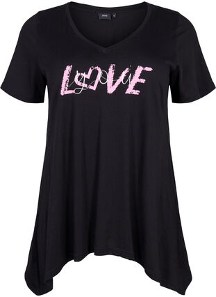 Cotton t-shirt with short sleeves, Black LOVE, Packshot image number 0