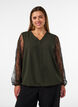 Blouse with lace sleeves and balloon shape, Green, Model image number 0