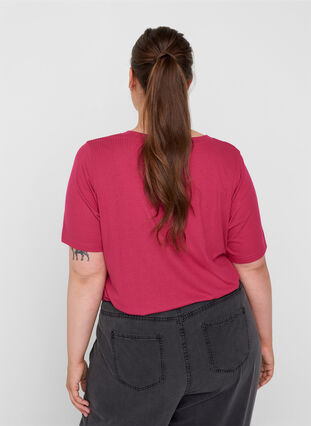 Short-sleeved t-shirt in ribbed fabric, Sangria, Model image number 1