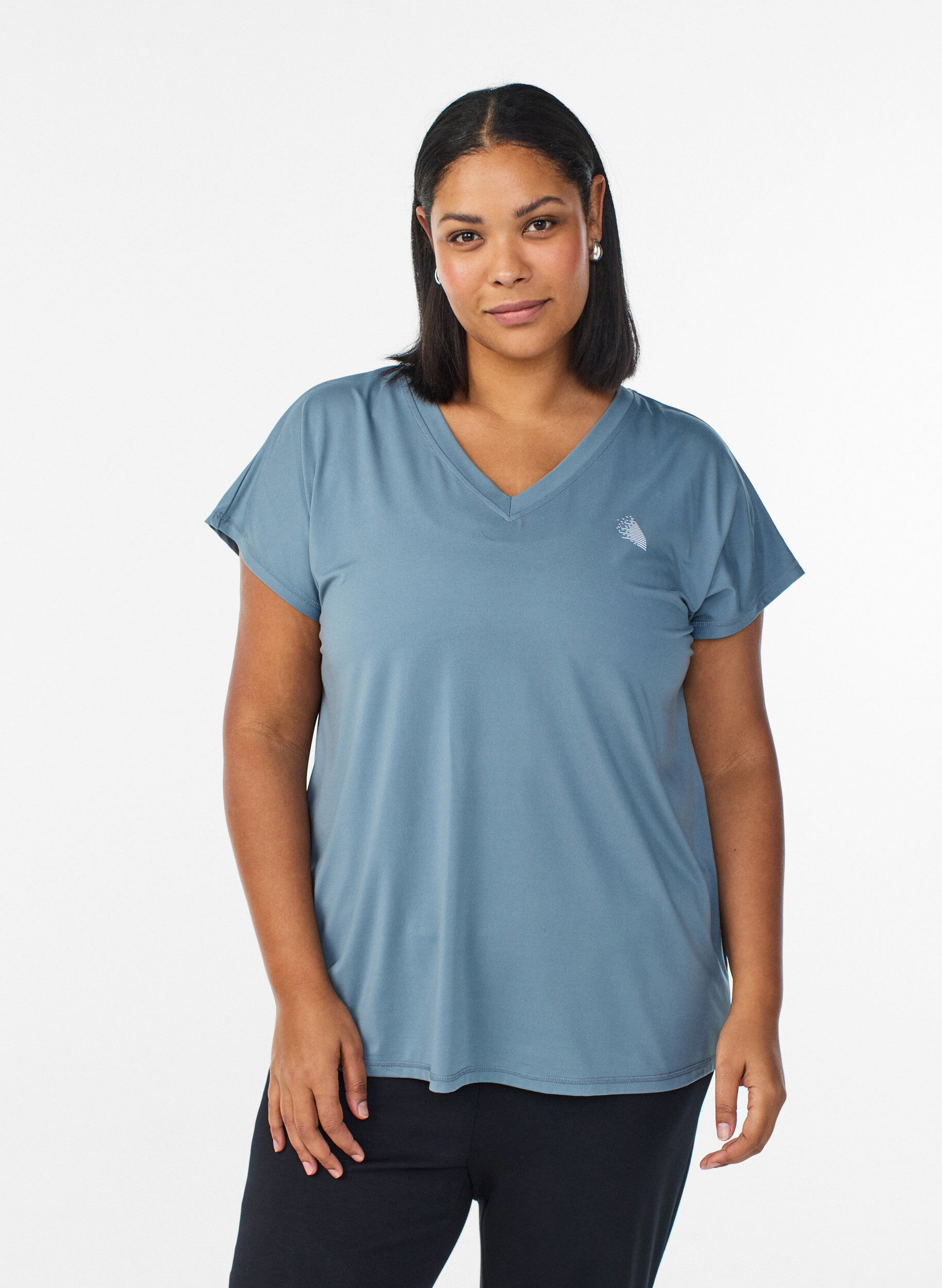ZizzifashionLoose training t-shirt with v-neck, Grey, Model image number 0