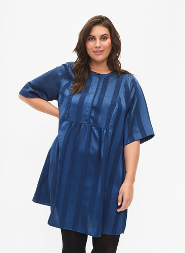 A-line dress with stripes and 1/2 sleeves, Titan, Model image number 0