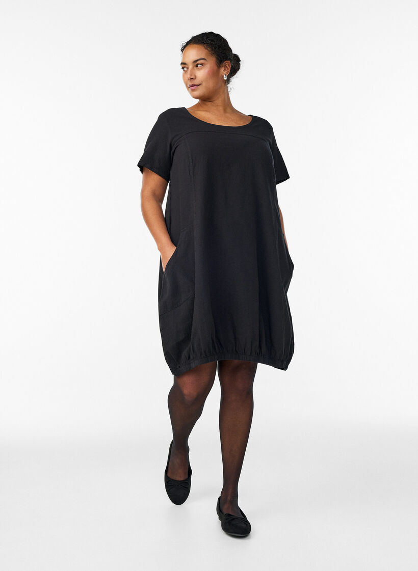 Short sleeve cotton dress, Black, Model image number 1