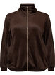 Soft velour cardigan with a zipper and high collar, Brown, Packshot image number 0