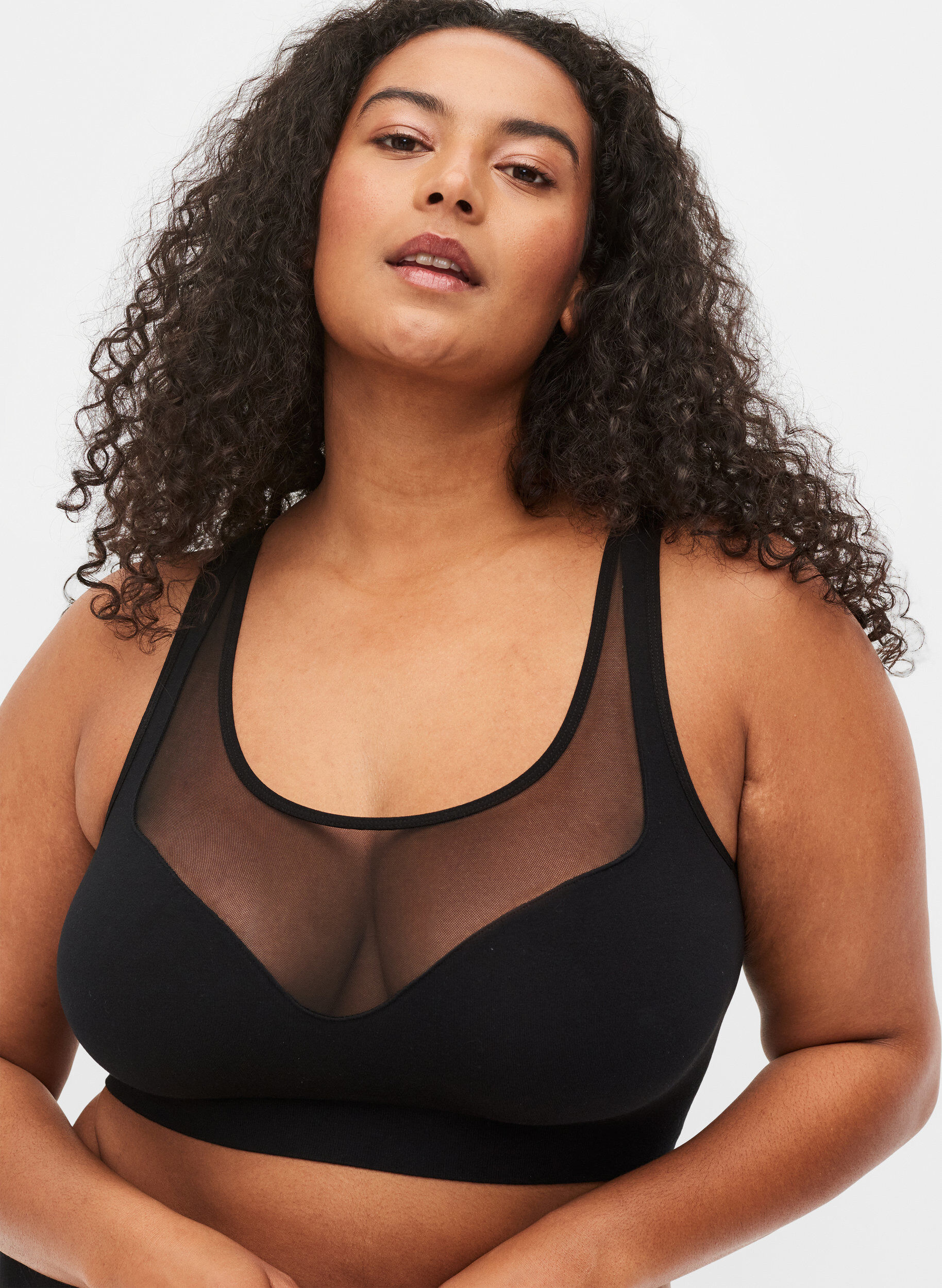 Zizzifashion Soft bra with mesh, Black, Model image number 2