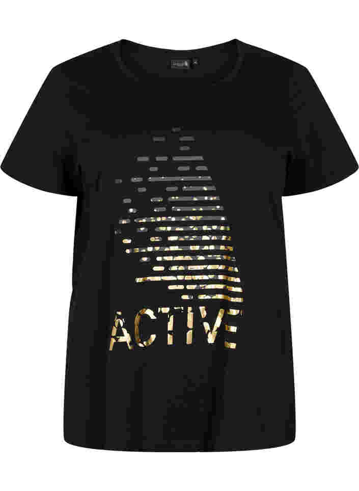 Sports t-shirt with print, Black gold foil logo, Packshot image number 0