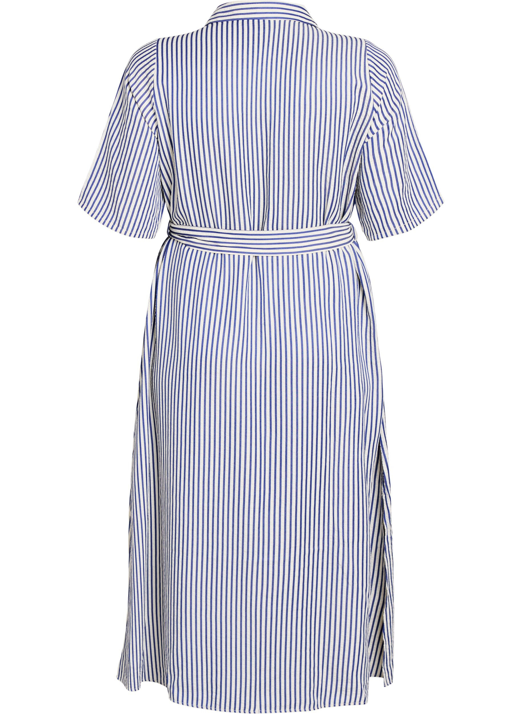 ZizzifashionAnkle-length shirt dress with tie belt and stripes, Blue, Packshot image number 1