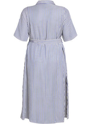 Ankle-length shirt dress with tie belt and stripes - Blue - Sz. 40-64 - Zizzifashion Ankle-length shirt dress with tie belt and stripes - Blue - Sz. 40-64 - Zizzifashion