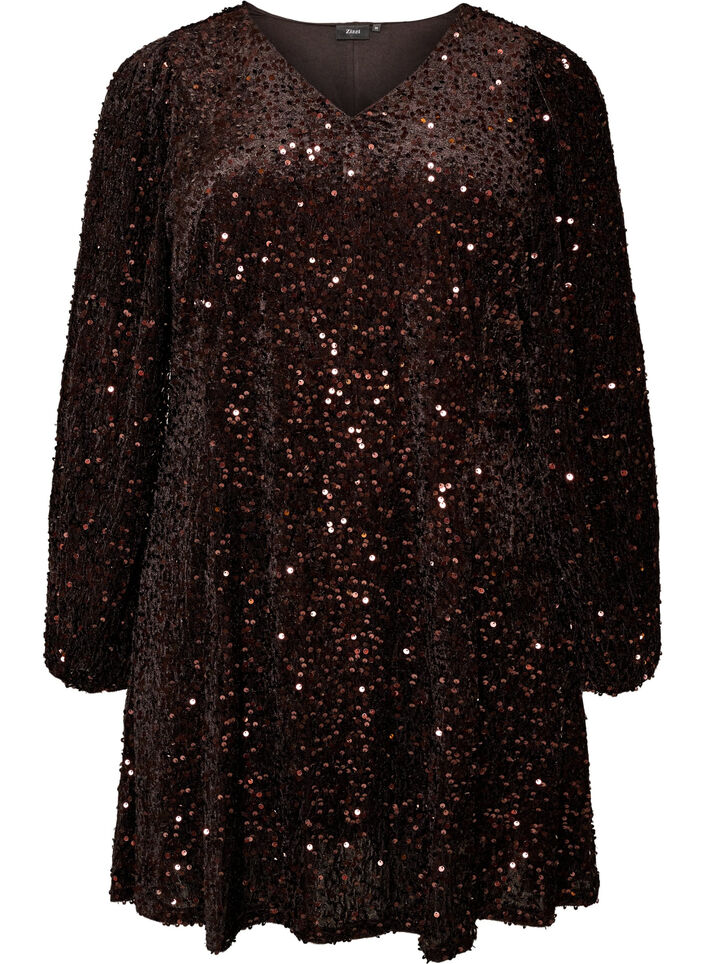 Short sequin dress with an A-line shape, Brown, Packshot image number 0