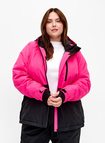 Two-tone ski jacket with hood, Fuchsia Purple Comb, Model image number 0
