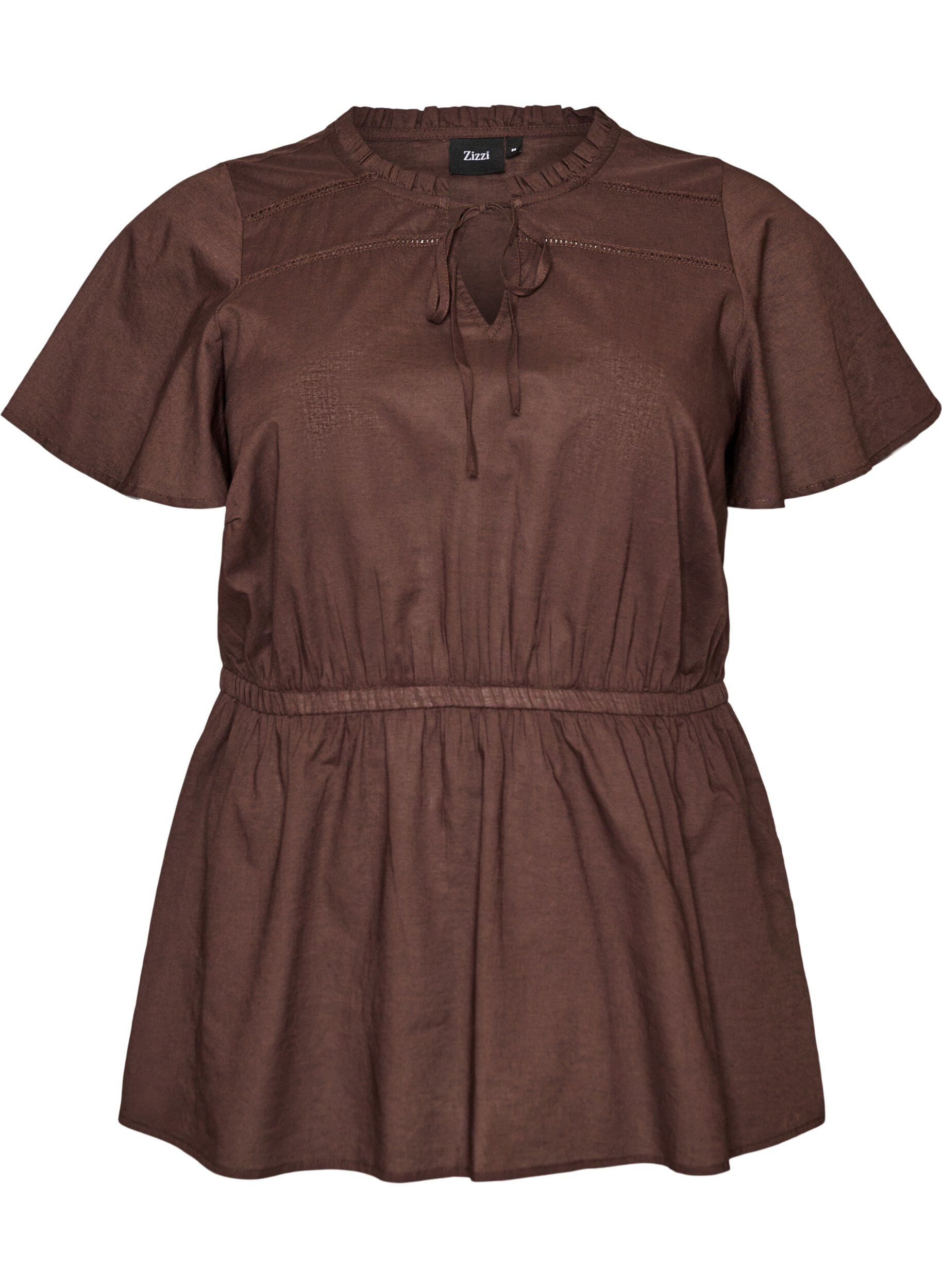 Cotton blouse with tie-string and elastic waist