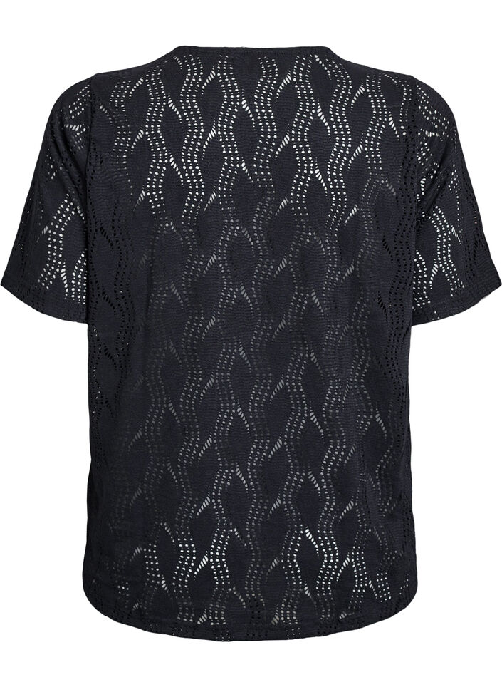 FLASH - Jersey T-shirt with eyelet pattern, Black, Packshot image number 1
