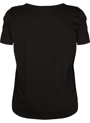 Cotton t-shirt with v-neck and print, Black W. Love, Packshot image number 1