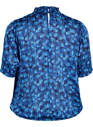 Short-sleeved smock blouse with print, Navy Blazer Leaf AOP, Packshot image number 1