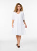 Broderie anglaise dress with a V-neck and 1/2 sleeves, White, Model image number 1