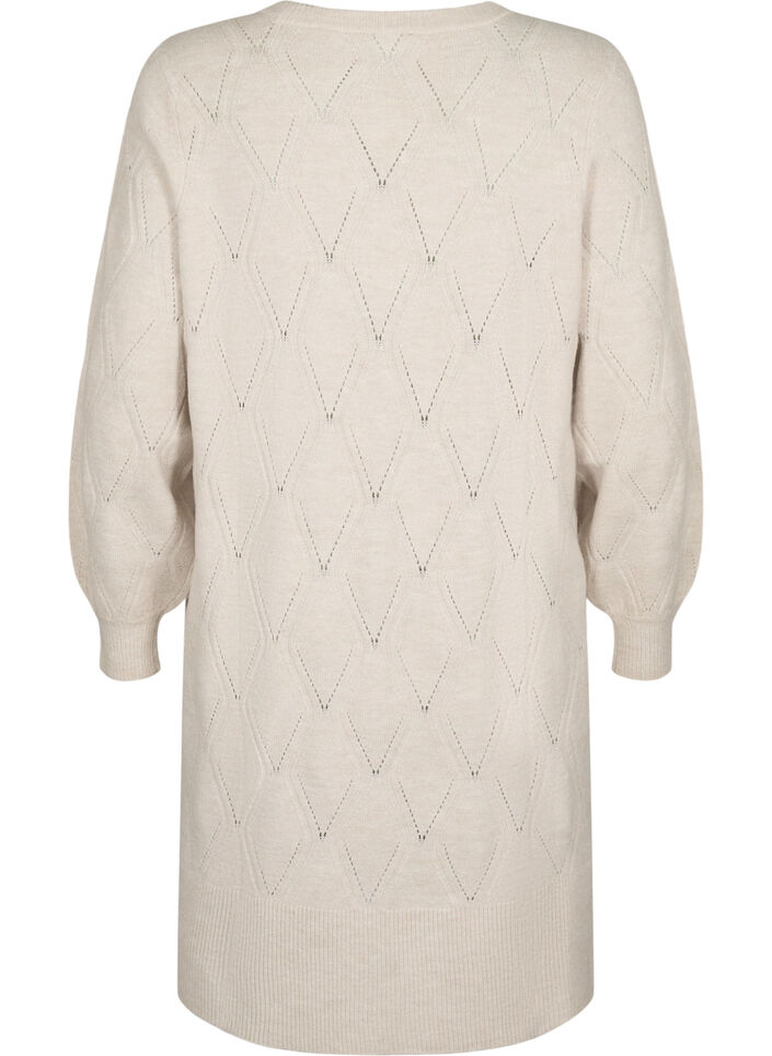 Long-sleeved knit dress with hole pattern, Birch Mel., Packshot image number 1