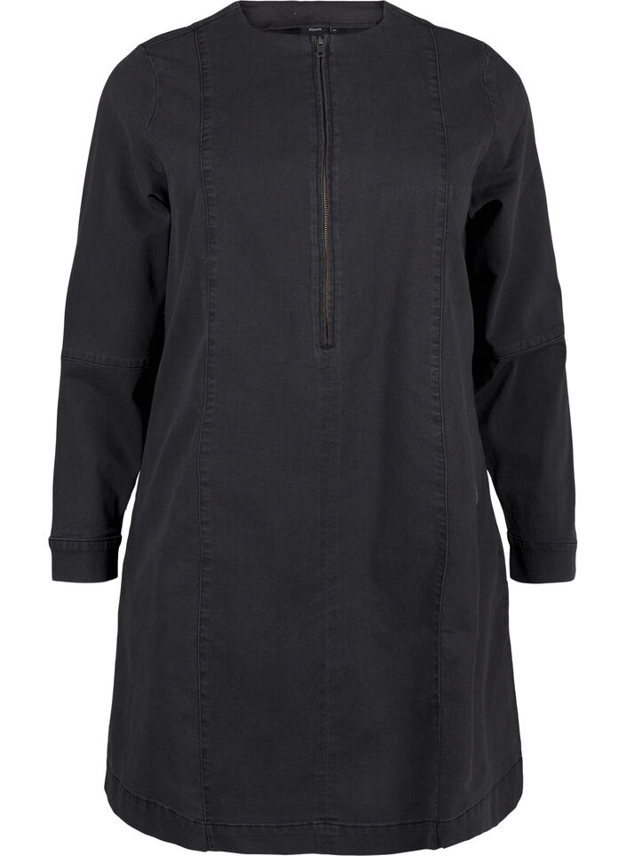 A-shape denim dress with zip, Grey Washed, Packshot image number 0