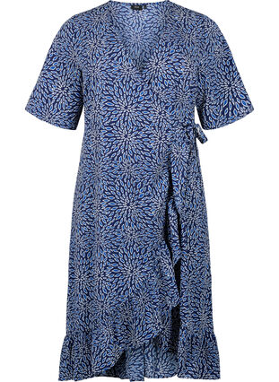 Printed wrap dress with short sleeves , M. Blue Graphic AOP, Packshot image number 0